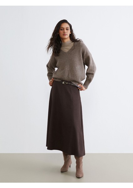 Yeni Sezon Beli Fermuarlı Süet Görünümlü A Kesim Etek