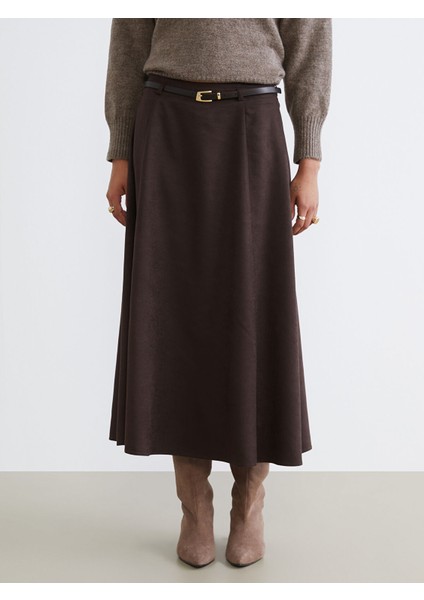 Yeni Sezon Beli Fermuarlı Süet Görünümlü A Kesim Etek fiyatları