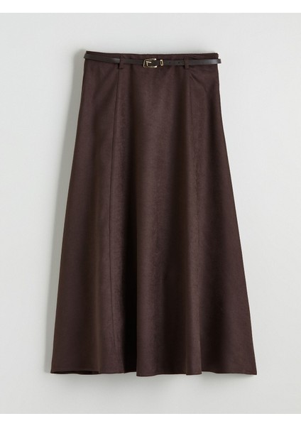 Yeni Sezon Beli Fermuarlı Süet Görünümlü A Kesim Etek indirimleri