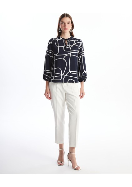 Yeni Sezon Bağlamalı Yaka Desenli Kadın Bluz modelleri