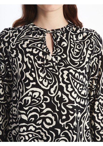 Yeni Sezon Bağlamalı Yaka Desenli Kadın Bluz fırsatları