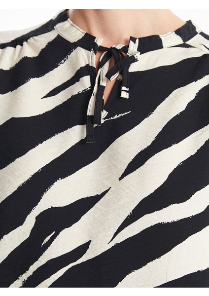 Yeni Sezon Bağlamalı Yaka Desenli Uzun Kollu Kadın Bluz modelleri