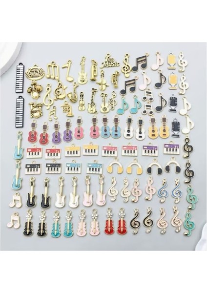 ( 100 x Adet ) 1 Set Müzik Hissi Seti Enstrüman & Nota / Bileklik & Küpe & Kolye Ucu