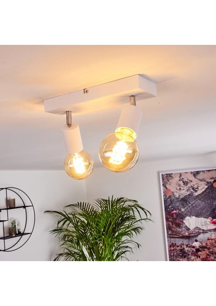 Modern Beyaz 2XE27 Mafsallı Hareketli Başlık(Glop Ampul Hariç) Metal Spot Avize