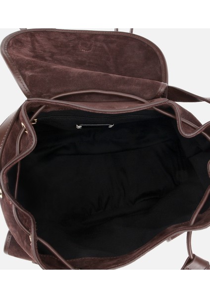 03CAH316410A480 KADIN Süet Deri Kahverengi Cepli Tokalı Sırt Çantası