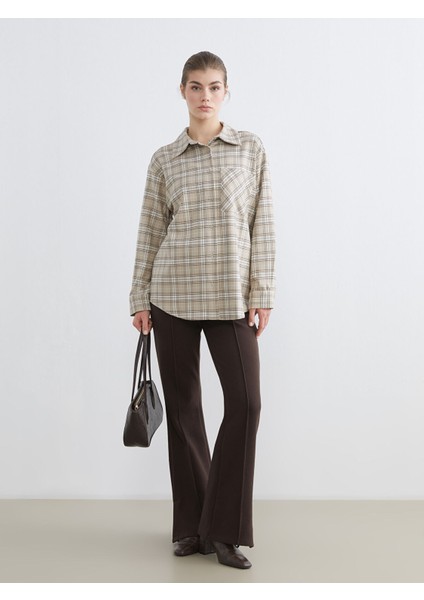 Yeni Sezon Beli Lastikli Ispanyol Paça Kadın Pantolon