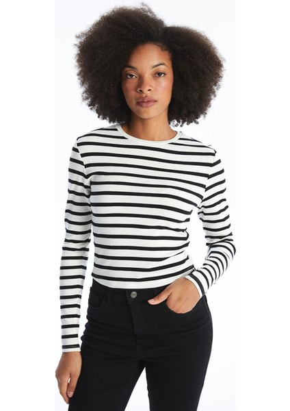Yeni Sezon Bisiklet Yaka Çizgili Uzun Kollu Kadın Body