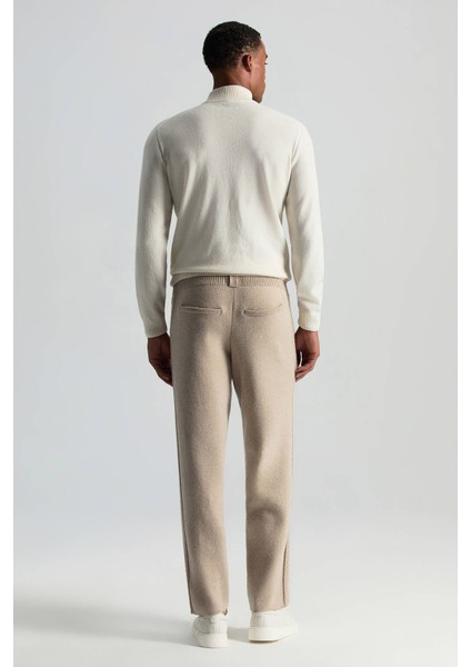 Kaşmir-Ipek-Yün Karışım M Desenli Açık Bej Triko Pantolon fırsatları