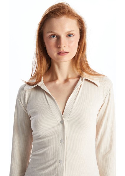 Yeni Sezon Gömlek Yaka Düz Uzun Kollu Kadın Pijama Üstü modelleri