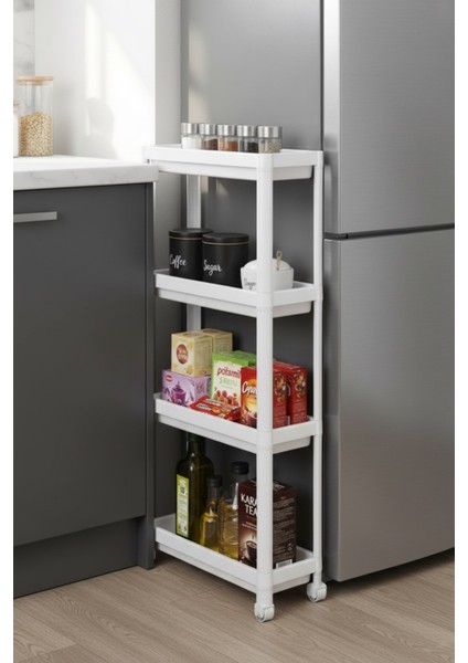 4 Katlı Tekerlekli Çok Amaçlı Slim Raf Düzenleyici, Mutfak Rafı, Banyo Rafı fiyatları