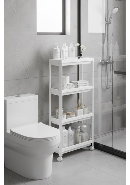 4 Katlı Tekerlekli Çok Amaçlı Slim Raf Düzenleyici, Mutfak Rafı, Banyo Rafı modelleri