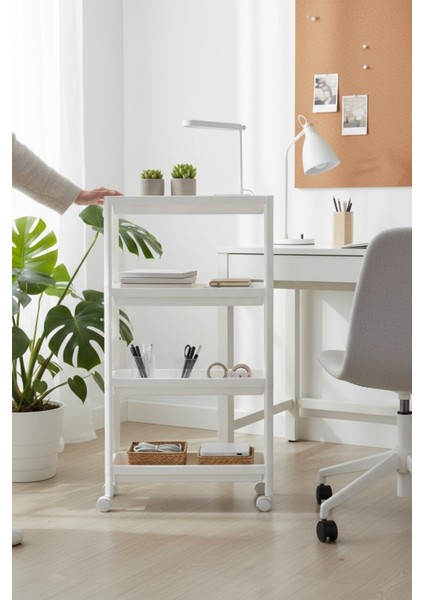 4 Katlı Tekerlekli Çok Amaçlı Slim Raf Düzenleyici, Mutfak Rafı, Banyo Rafı