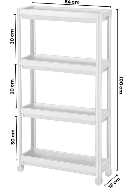 4 Katlı Tekerlekli Çok Amaçlı Slim Raf Düzenleyici, Mutfak Rafı, Banyo Rafı