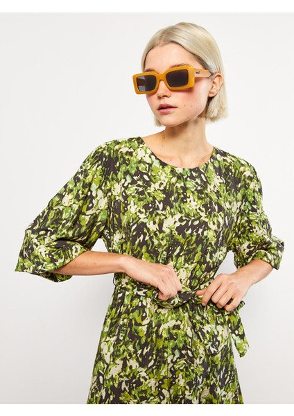 Yeni Sezon Bisiklet Yaka Desenli Uzun Kollu Kadın Gömlek Elbise