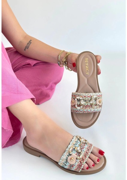 Yzlal Gonne Renkli Hasır Dokuma Terlik (Numara: 36)