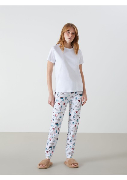 Yeni Sezon Beli Lastikli Yılbaşı Temalı Kadın Jogger Pijama Alt