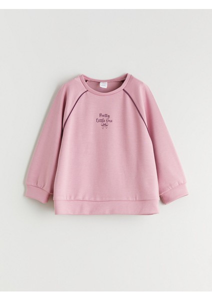 Yeni Sezon Bisiklet Yaka Baskılı Kız Çocuk Sweatshirt