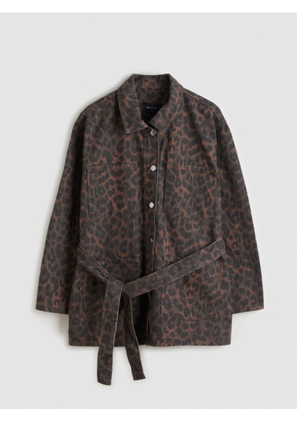 Yeni Sezon Leopar Desenli Kuşaklı Kadın Jean Ceket indirimleri