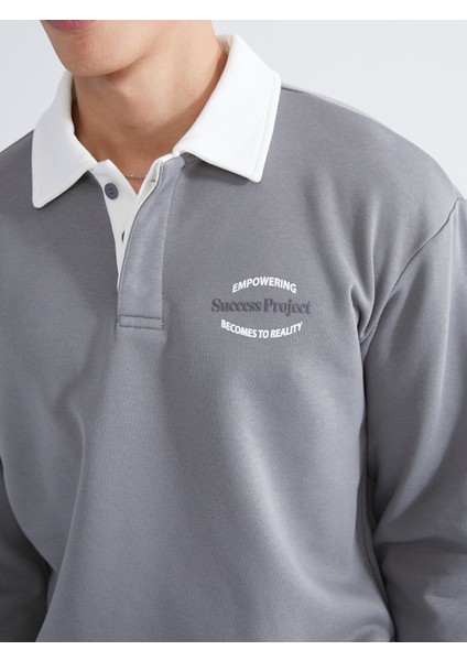 Yeni Sezon Polo Yaka Baskılı Erkek Sweatshirt modelleri