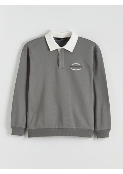 Yeni Sezon Polo Yaka Baskılı Erkek Sweatshirt indirimleri