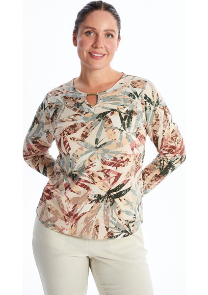 Yeni Sezon Bisiklet Yaka Desenli Kadın Bluz