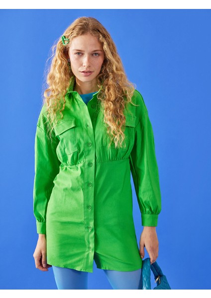 Yeni Sezon Düz Uzun Kollu Gabardin Kadın Gömlek Elbise