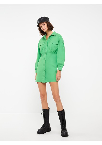 Yeni Sezon Düz Uzun Kollu Gabardin Kadın Gömlek Elbise modelleri