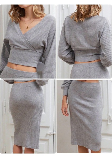 Sptrns Kruvaze Şardonlu Etekli Takım Gri (Beden: M) indirimleri