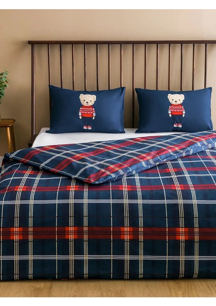 Home Ayı Teddy Desenli %100 Pamuk Poplin Kumaş Çift Kişilik Nevresim Seti 200X220 cm