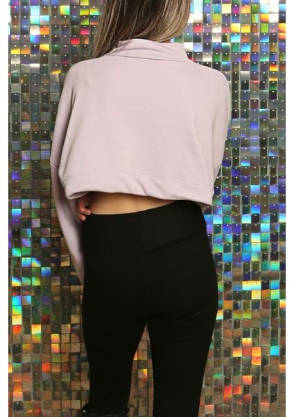 Kadın Baskılı Kuş Gözü Detaylı Kalın Şık Modern Crop Sweatshirt indirimleri