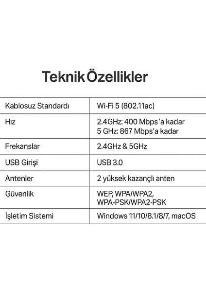 AC1300 Mbps Dual Band USB 3.0 Adaptör Kablosuz Wifi Alıcı USB Wifi Adaptör modelleri