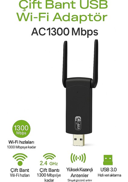 AC1300 Mbps Dual Band USB 3.0 Adaptör Kablosuz Wifi Alıcı USB Wifi Adaptör fırsatları