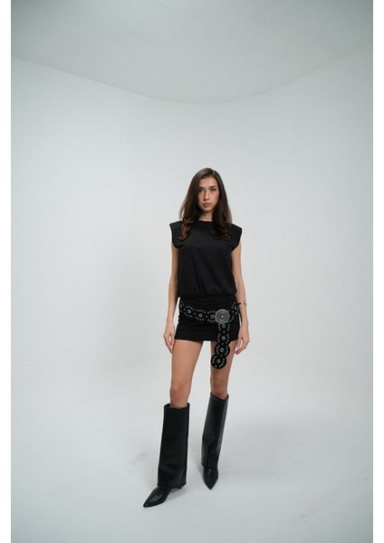 Siyah Uzun Kollu Yandan Bağlama Detaylı Elbise