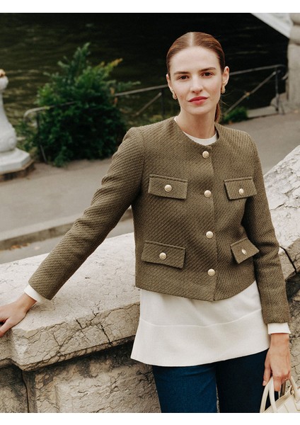 Yeni Sezon Bisiklet Yaka Dokulu Kadın Tüvit Ceket fiyatları