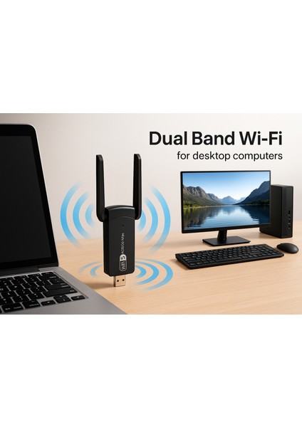 AC1300 Mbps Dual Band USB 3.0 Adaptör Kablosuz Wifi Alıcı USB Wifi Adaptör