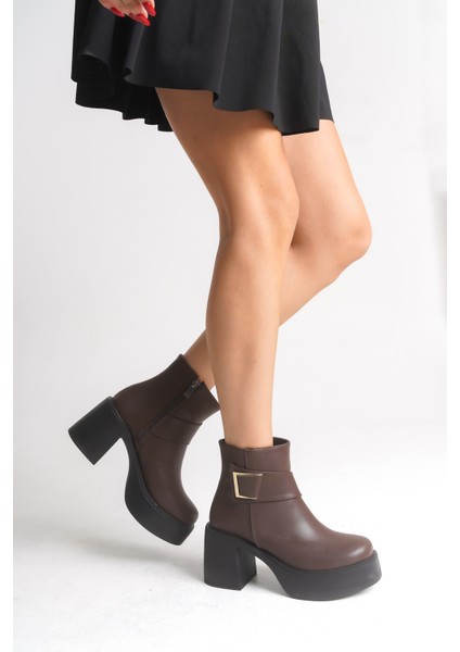 Yandan Fermuarlı Toka Detaylı Rahat Yüksek Topuklu Kadın Bot