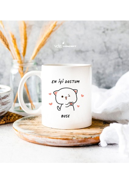 Kalp Desenli Kedili 'en Iyi Dostum' Kupa Bardak - Mükemmel Doğum Günü Hediyesi