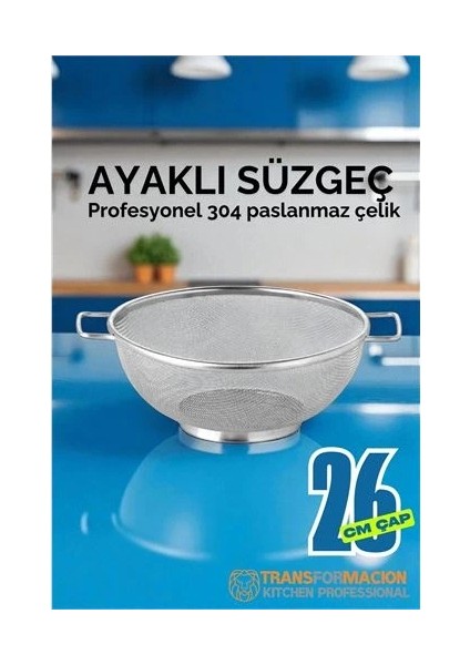 26 cm Süzgeç - Makarna Süzgeci Pirinç Meyve Süzgeci 304 Paslanmaz Çelik