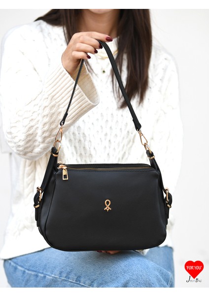 Sofia 3 Bölmeli Yumuşak Deri Çift Askılı Baget ve Omuz Çantası