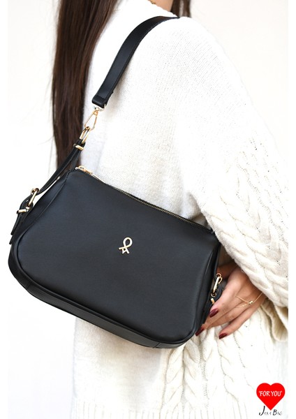 Sofia 3 Bölmeli Yumuşak Deri Çift Askılı Baget ve Omuz Çantası