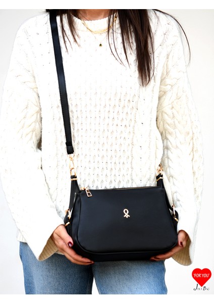 Sofia 3 Bölmeli Yumuşak Deri Çift Askılı Baget ve Omuz Çantası