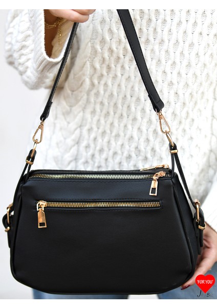 Sofia 3 Bölmeli Yumuşak Deri Çift Askılı Baget ve Omuz Çantası