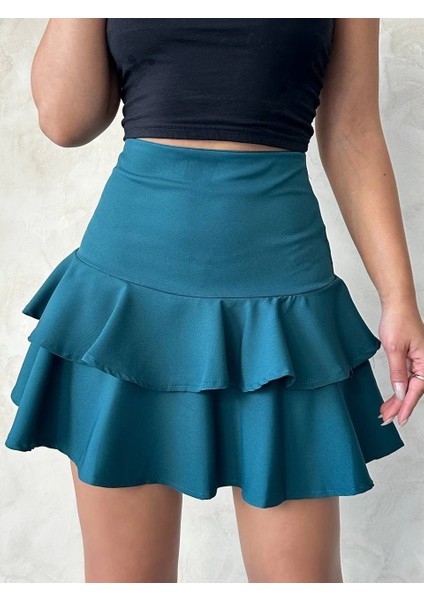 Sptrns Valonlu Fırfırlı Etek Yeşil S24681 (Beden: M)