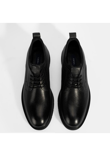Erkek Siyah Bağcıklı Deri Klasik Ayakkabı