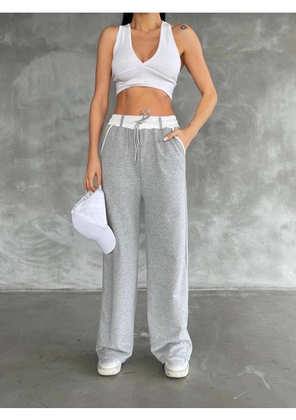 Yzlal Garnili Bol Paça Pantolon Gri (Beden: Standart)