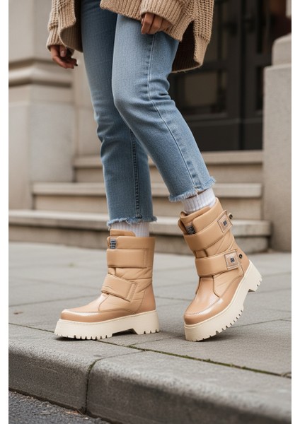 MİAX Paraşüt Kumaş Su Geçirmez Bej Rugan Kar Botu