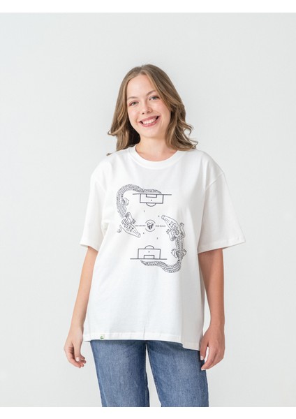 Unisex Erkek/Kadın Oversize Bisiklet Yaka %100 Pamuk Timsah Baskılı T-Shirt
