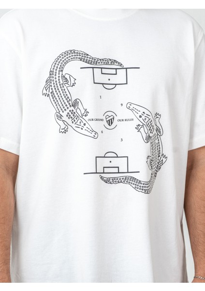 Unisex Erkek/Kadın Oversize Bisiklet Yaka %100 Pamuk Timsah Baskılı T-Shirt indirimleri