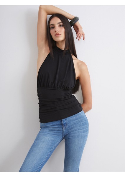 Yeni Sezon Halter Yaka Büzgülü Bluz