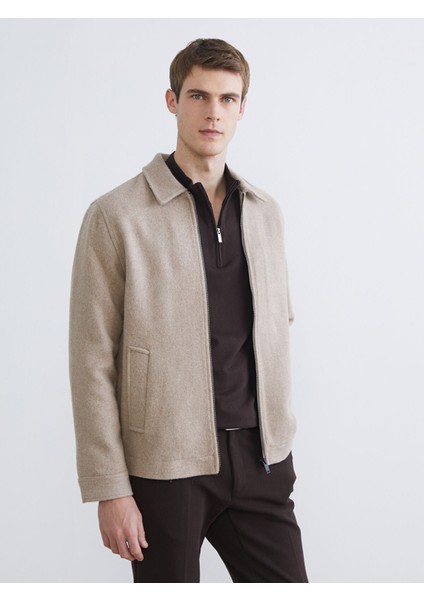 Yeni Sezon Standart Kalıp Gömlek Yaka Erkek Kaşe Mont
